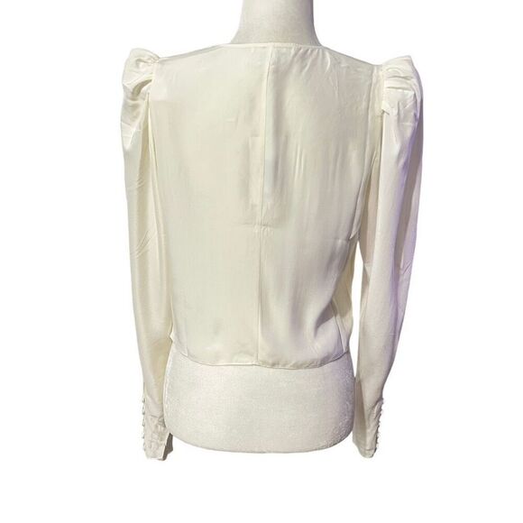 Frame NWT !! Off-White Sz Medium V-Neck Ruched Long-Sleeve Blouse - Picture 7 of 14